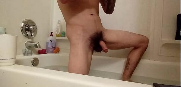  Husband plays with his self in the tub for wife